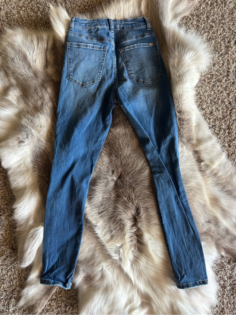 Distressed Mid-Blue Women's Skinny Jeans - Picture 2 of 5